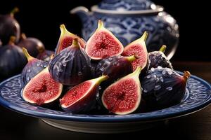 Juicy fig berries in a bowl. Generative AI photo