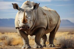 Rhinoceros with large horns. Generative AI photo