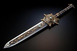 Fantasy sword on black background. photo