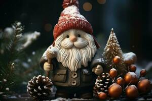 Happy Holidays. Christmas composition with gnome. Generative AI photo