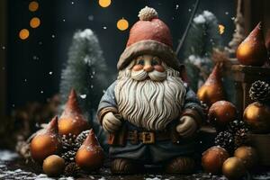 Happy Holidays. Christmas composition with gnome. Generative AI photo