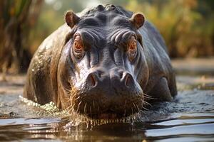 Pygmy hippopotamus swimming. photo