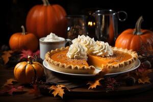 Pumpkin pie on a table. Generative AI photo