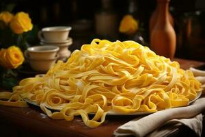 Plate of homemade egg noodles. Generative AI photo