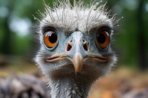 Funny ostrich face closeup and portrait. photo