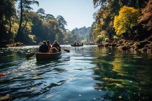 Canoe in river peaceful summer day. Generative AI photo