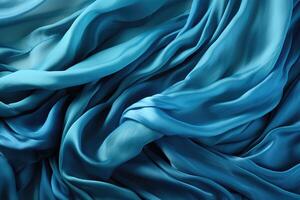 Abstract blue background with folded textile ruffle. photo