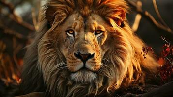 Head shot of a male lion. Generative AI photo