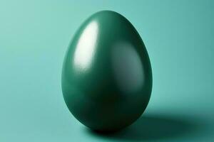 Single Easter green colored egg on green background. Generative AI photo