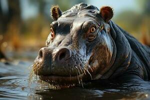 pigmeo hipopótamo nadar. generativo ai foto