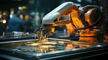 Industrial robot works automatically in smart autonomous factory. Generative AI photo