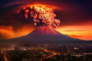 volcán erupción paisaje antecedentes. generativo ai foto