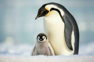 Mother penguin with her offspring. Generative AI photo