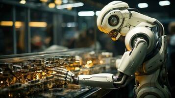Industrial robot works automatically in smart autonomous factory. Generative AI photo
