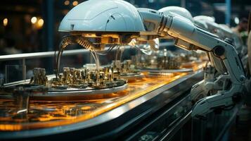 Industrial robot works automatically in smart autonomous factory. Generative AI photo