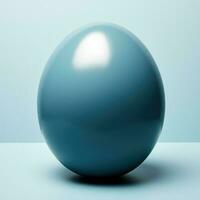 Single Easter blue colored egg on blue background. Generative AI photo