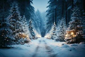 místico atmósfera de invierno bosque. generativo ai foto