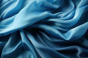 Abstract blue background with folded textile ruffle. Generative AI photo