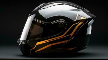moderno motocicleta casco en oscuro fondo. generativo ai foto
