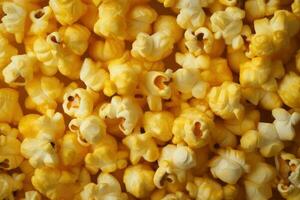 Macro close-up of popcorn. Generative AI photo