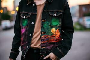 Upper body of man in jeans jacket. Generative AI photo