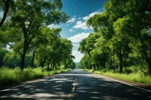 ver de la carretera mediante verde bosque. generativo ai foto