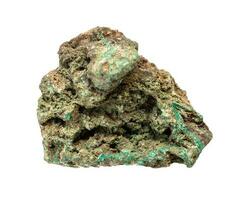 unpolished copper ore Malachite rock isolated photo