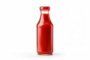 botella de salsa de tomate, un popular a base de tomate condimento usado a mejorar el sabor de varios platos, aislado en un blanco antecedentes foto