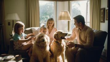 still shot on Kodachrome capturing a family with dog photo