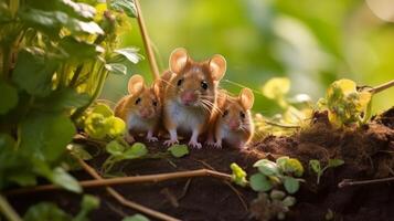 mamá ratón con su bebés generativo ai foto