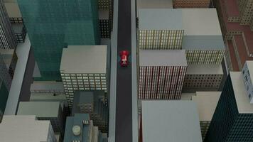 3d animation of a car is driving down a city street between buildings blocks video