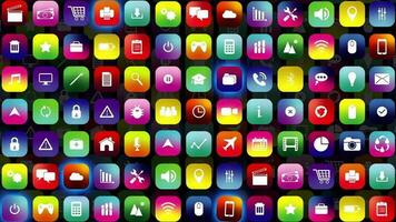 multimídia tela exibição mostrando uma coleção do colorida apps ícones fundo video