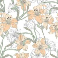 Vintage Soft Lily Watercolor Flower Seamless Pattern vector