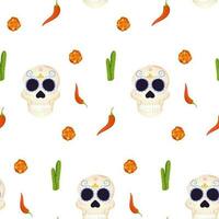 saint death day pattern sugar skull and chilli vector