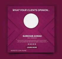 Social media post template or customer feedback review testimonial web banner layout or template vector