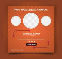 Social media post template or customer feedback review testimonial web banner layout or template vector