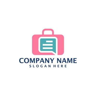 Suitcase with Chat logo design vector. Suitcase logo design template concept
