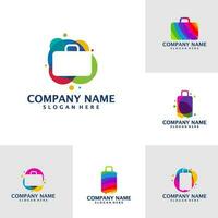 Set of Colorful Suitcase logo design vector. Suitcase logo design template concept vector