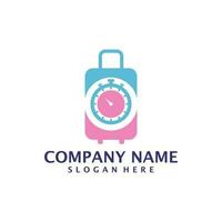 Suitcase with Time logo design vector. Suitcase logo design template concept vector