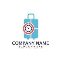 Suitcase with Time logo design vector. Suitcase logo design template concept vector