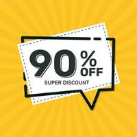 90 Percent OFF. Super Discount. Discount Promotion Special Offer.  Banner Discount. Yellow Square Banner Template. vector