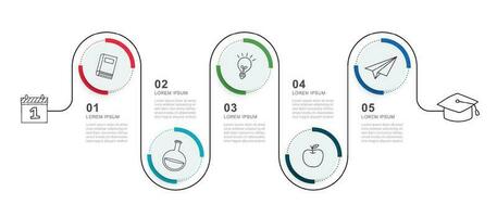 back to school infographics circle timeline with 5 number data template. Vector illustration education success background.