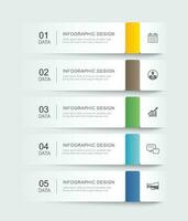 5 data infographics tab paper index template. Vector illustration business abstract background.