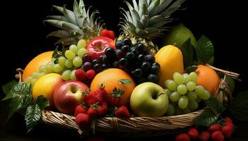 frescura de fruta, sano comiendo, naturaleza dulce variación en cesta generado por ai foto