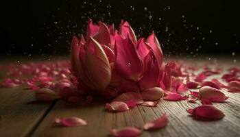 Fresh pink rose petals symbolize fragility and elegance in celebration generated by AI photo