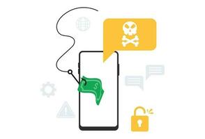 phising illustration from message to smartphone stealing money vector