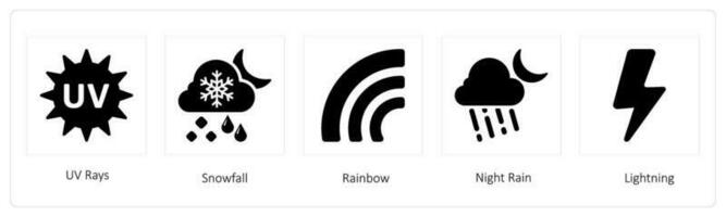 uv rays, snow fall and rainbow vector