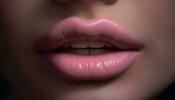 Beautiful woman pink lips shine with sensuality and elegance generated by AI photo