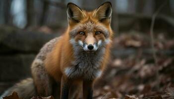 linda joven zorro en invierno bosque, alerta con selectivo atención generado por ai foto
