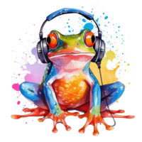 watercolor Frog wearing headphones . AI Generated png